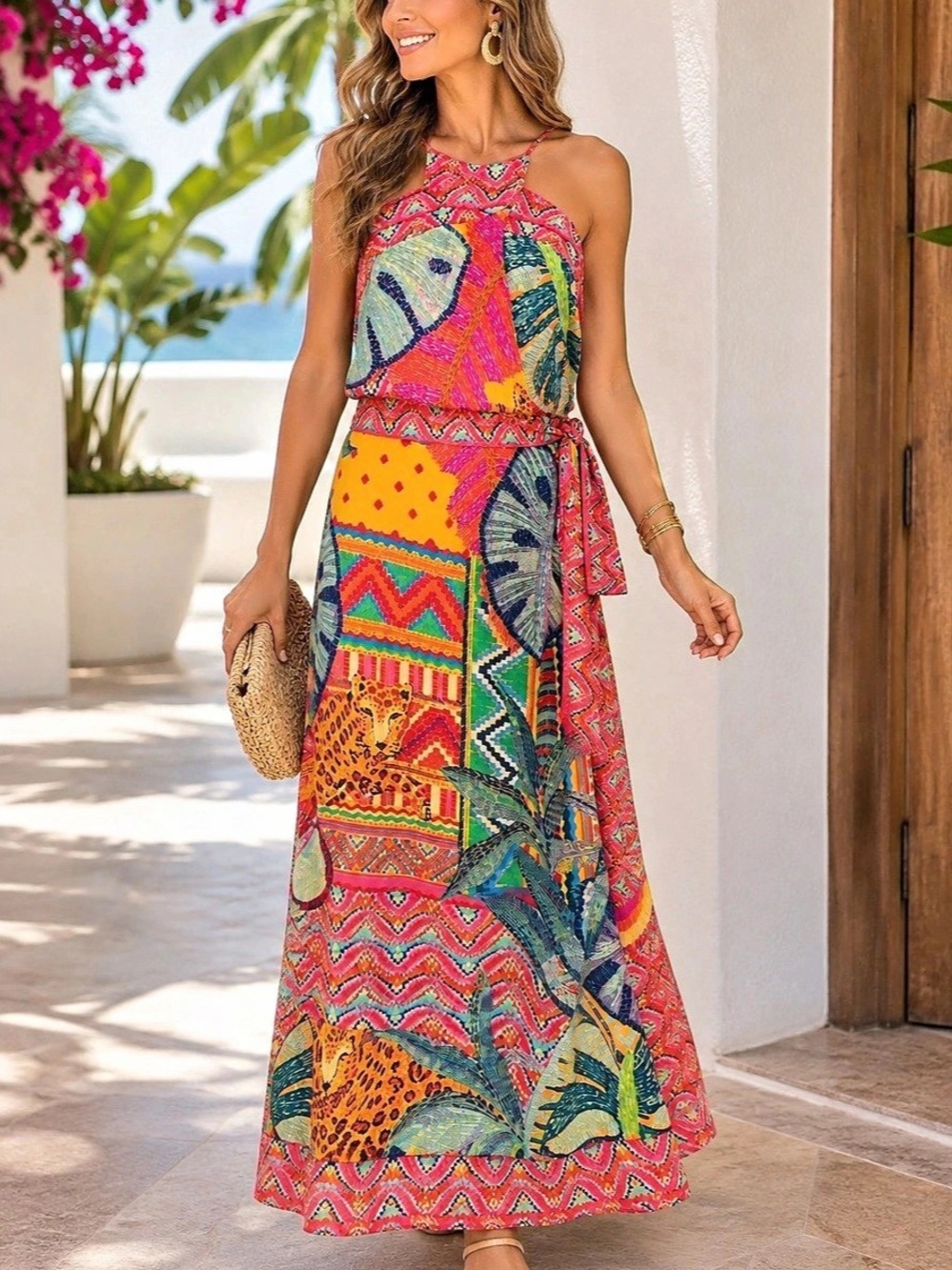 Farm Rio Mixed Pink Prints Maxi Dress